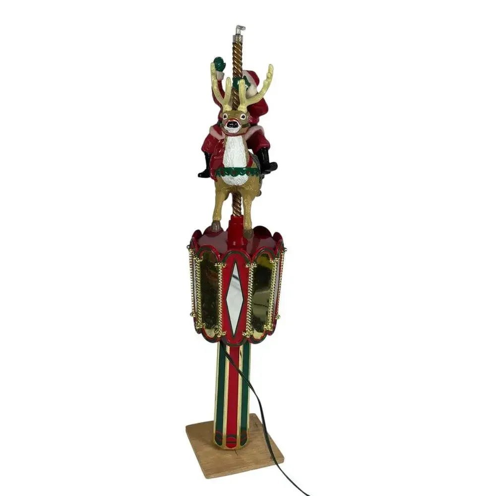 Mr Christmas Santa on Reindeer Carousel Tree Topper Table Piece Animated Working